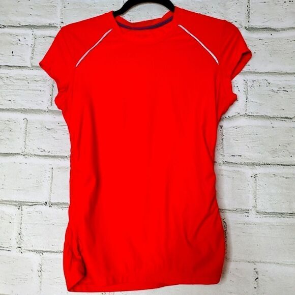 Athleta Red rouched side workout top Size small reflective 861705 - Picture 1 of 6